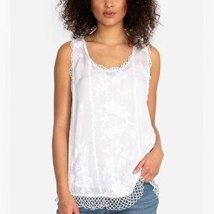 Johnny Was Heavy Embroidery Floral Eyelet Tank Size Large Cream Off White Color